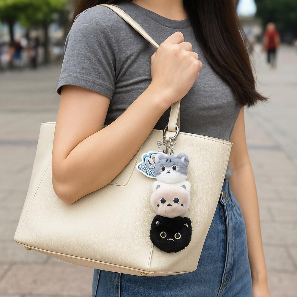 PP Cotton Animal Cat Keychain Fluffy Simulation Cat Plush  Key Ring  Home Decor