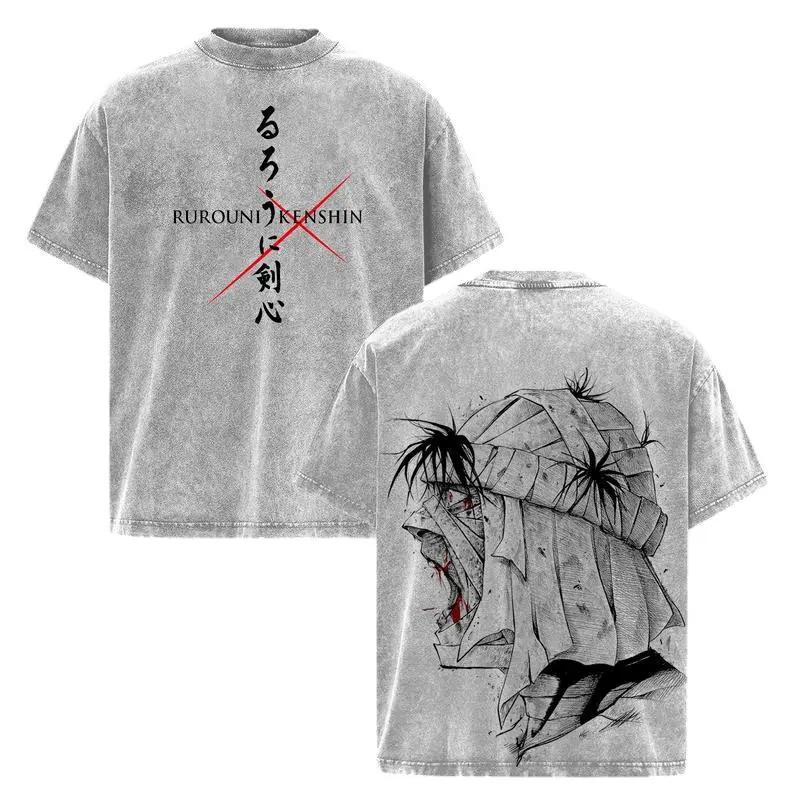 Rurouni Kenshin Manga Shishio Makoto T-shirt For Men Clothing Tops Washed Oversized T Shirt Cotton Short Sleeve Graphic Tees XXL серый 1590₽