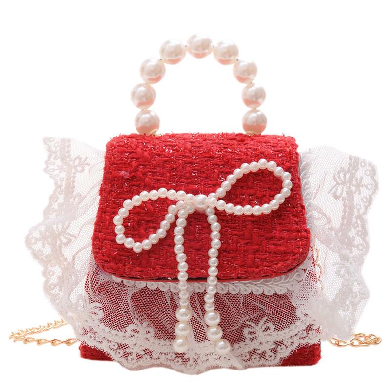 Stylish Children's Mini Red Handbag With Pearl Accent Perfect For New Year Celebrations