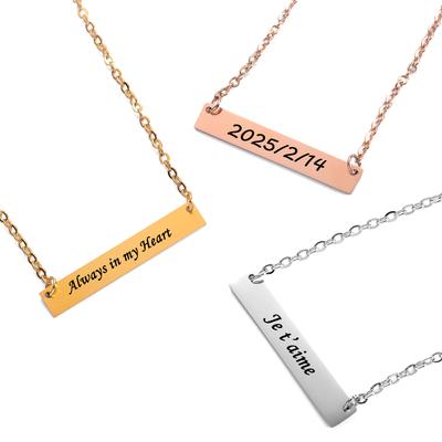 Custom Words Stick Pendant Necklace For Women Laser Engraved Personalized Letter Stainless Steel Choker