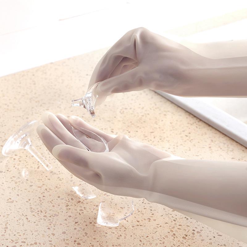 Translucent Off-White Waterproof Dishwashing Gloves - Household Cleaning and Kitchen Use