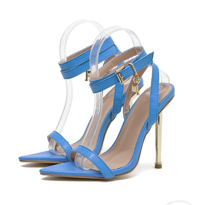 Fashion New Pointed Fashion Open-toed Stiletto One-word Buckle Strap High-heeled Sandals Women Shoes