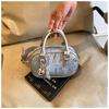 IELGY Korean Style Denim Sequined Portable Bowling Bag Contrast Color One-Shoulder Messenger Small Square Bag