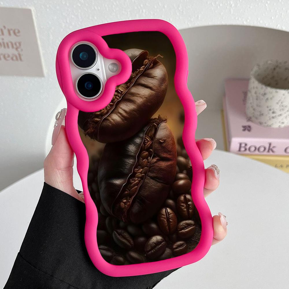 

Coffee Beans Wavy Edge TPU Mobile Phone Case for iPhone 17 16 15 14 13 12 11 Air Pro Max Plus Colorful Cover iPhone 11 Pro