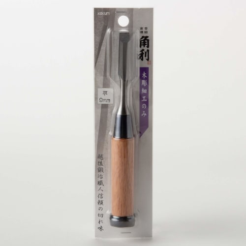 Square chisel for wood carving, red oak handle, flat, 9mm