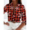 Christmas-themed Snowman Print Women's Long-Sleeve Shirt Button-down Collar Design Relaxed Fit Casual Women's Shirt