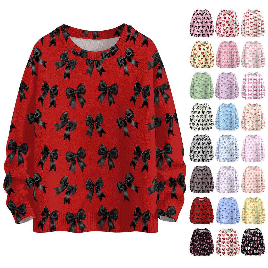 Women's Casual Long Sleeve Bow Woolen Sweatshirt Fall  Vacation Long Sleeve Pullover
