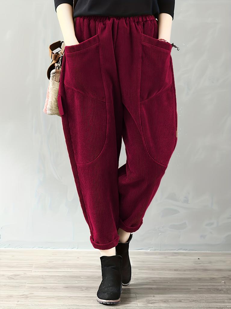 Autumn and Winter Elastic Waist Plus Size Fashionable Corduroy Loose Outerwear Pants