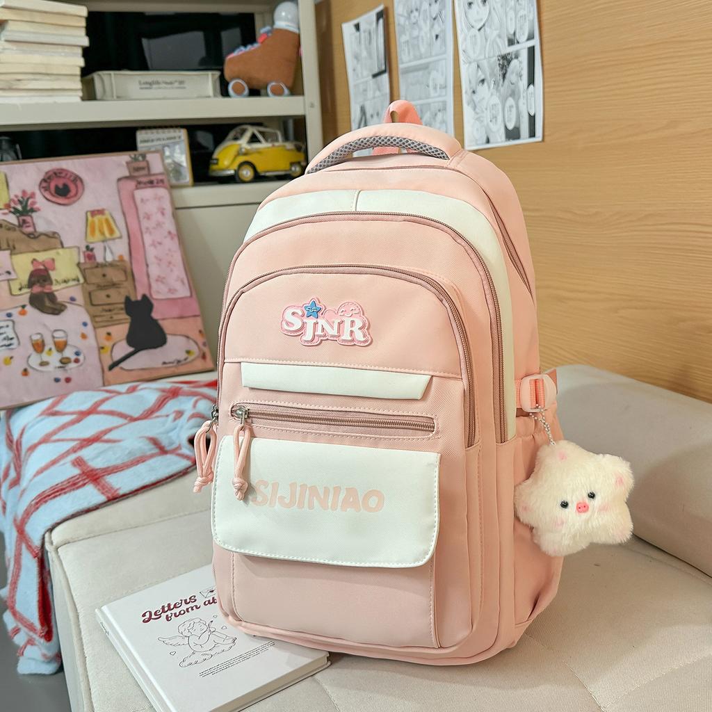 Schoolbag new high-value large-capacity ins burden reduction fashionable simple contrasting versatile schoolbag junior high school student backpack 
