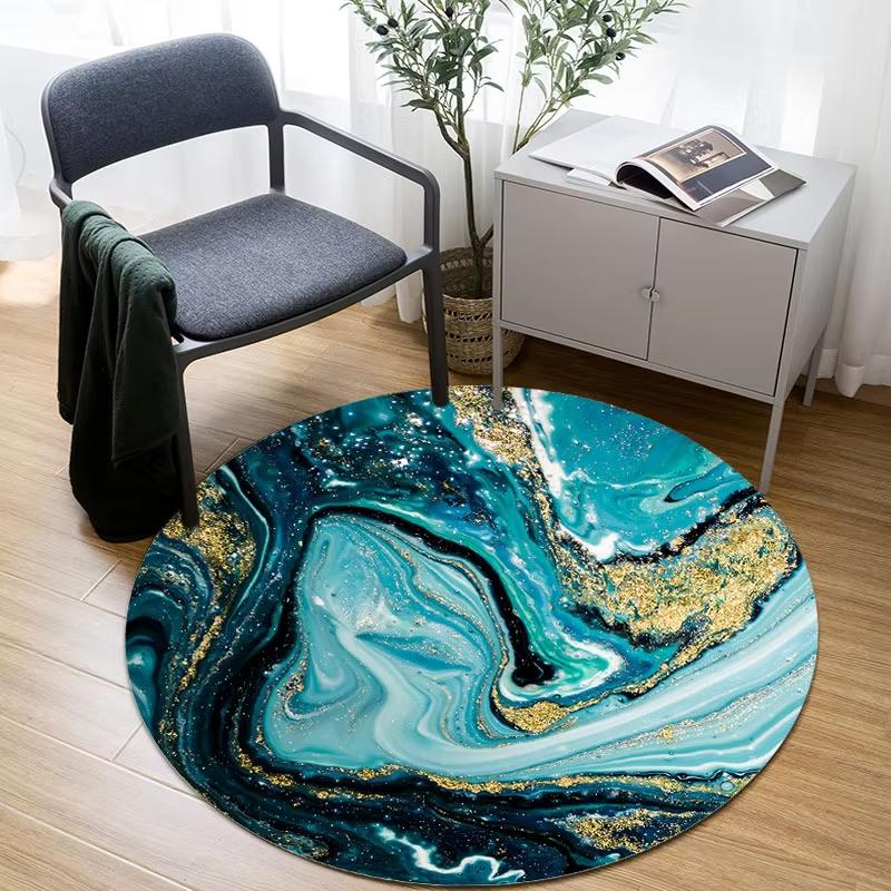 Marbled Round Rug – Non-Slip Circular Carpet for Living Room Bedroom & Dining Room Floor Decor