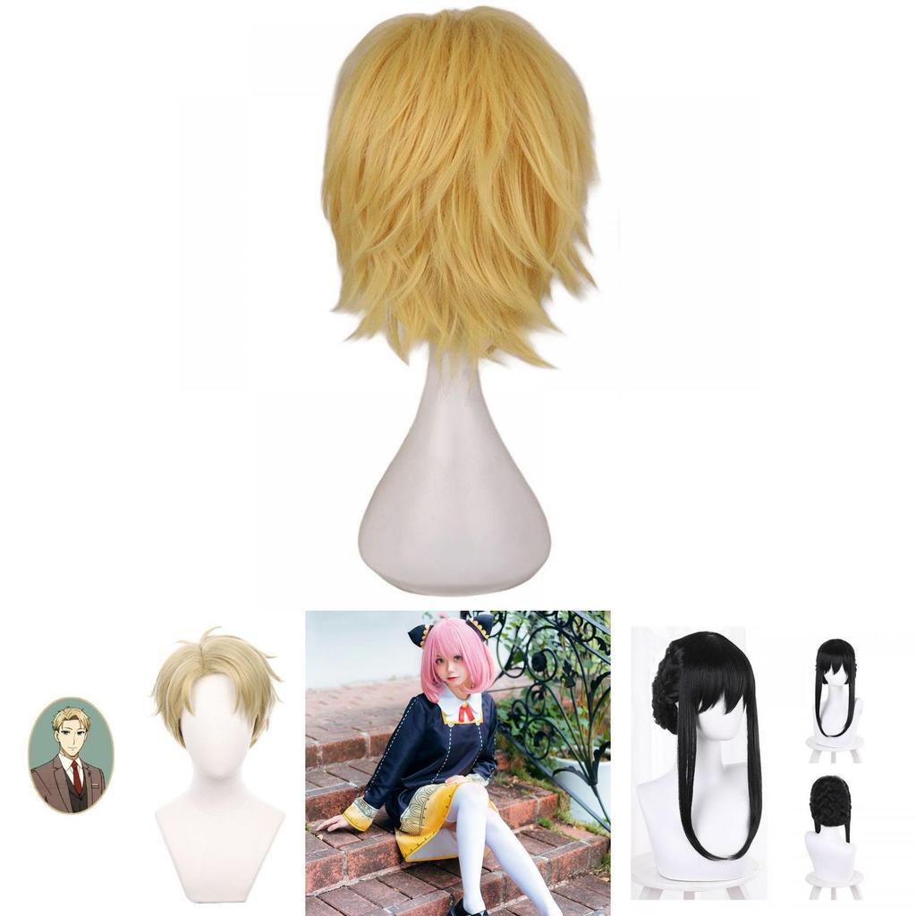 Impresionante Cosplay de Anime Spy×family Cabello Anya Yor Forger Loid Peluca Negra Rosa Fiesta