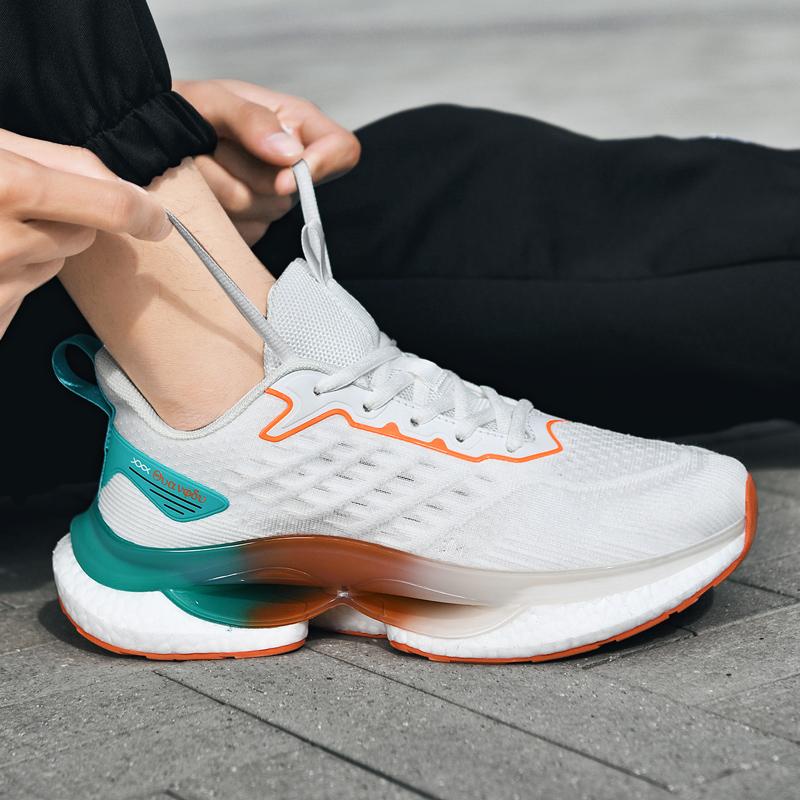 Running Shoes Men Lightweight Breathable Anti-Slip Mesh Casual Shoes Men Comfortable Flat Bottom Soft Lace-Up Sports Shoes Men