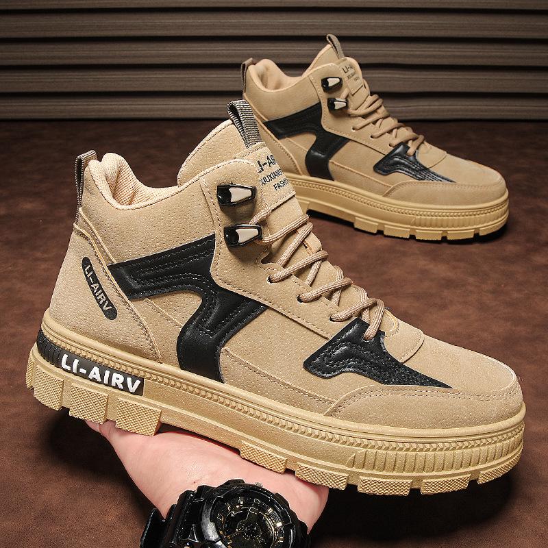 Men's Shoes Autumn and Winter New Velvet Martin Boots Men's Trendy Fashion Thick-soled High-top Leather Boots Work Overalls Boots