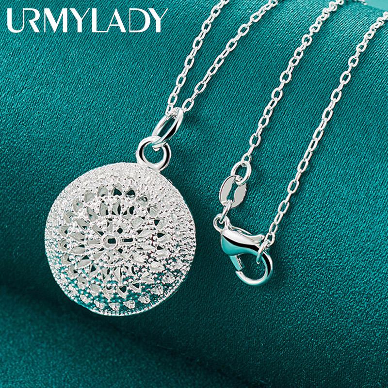URMYLADY 925 Sterling Silver Hollow Round 40-75cm Pendant Necklace For Women Fashion Jewelry