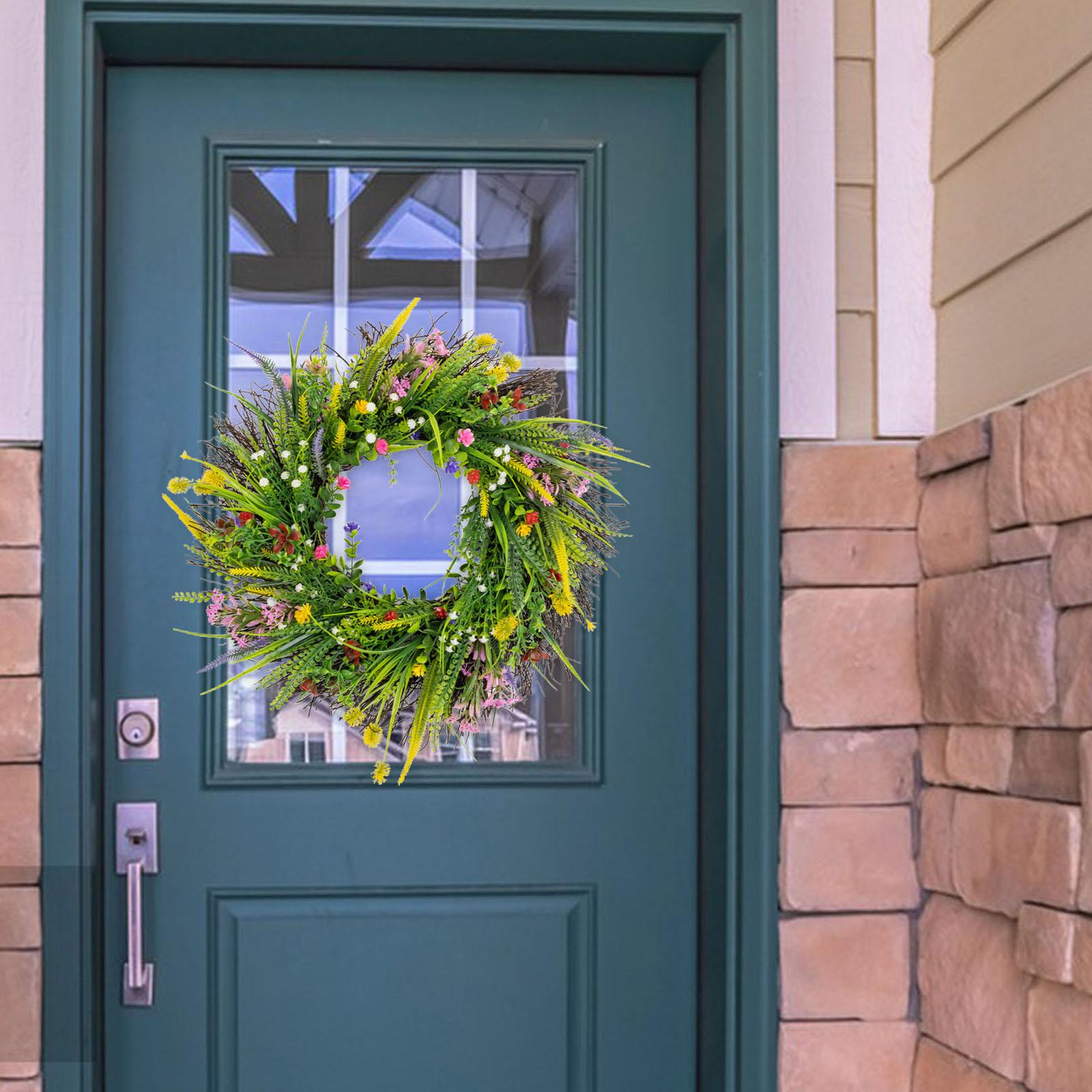 Front Door Spring Wreath Durable Fashion Elegant Ornament Hanging Wildflower Wreath for Wedding Wall Holiday Indoor Farmhouse