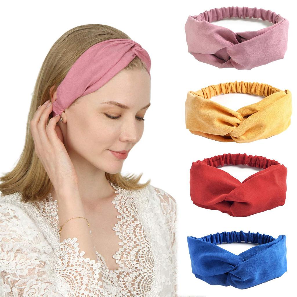 Fasce Elastiche Intrecciate per Donna Fasce per Capelli a Incrocio Copricapo Vintage in Scamosciato Fascia per Yoga Allenamento Accessori per Capelli Turban