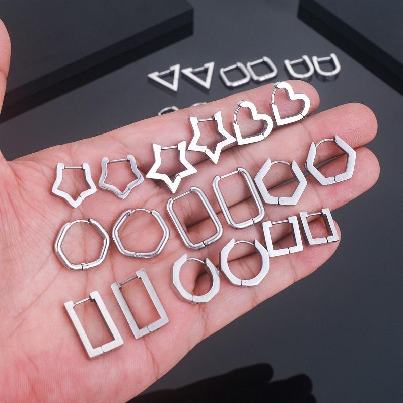 1 Pair High Polished Stainless Steel Hoop Earrings For Women/Men Geometric Allotype Ear Buckles Hip Hop Party Creative Jewelry