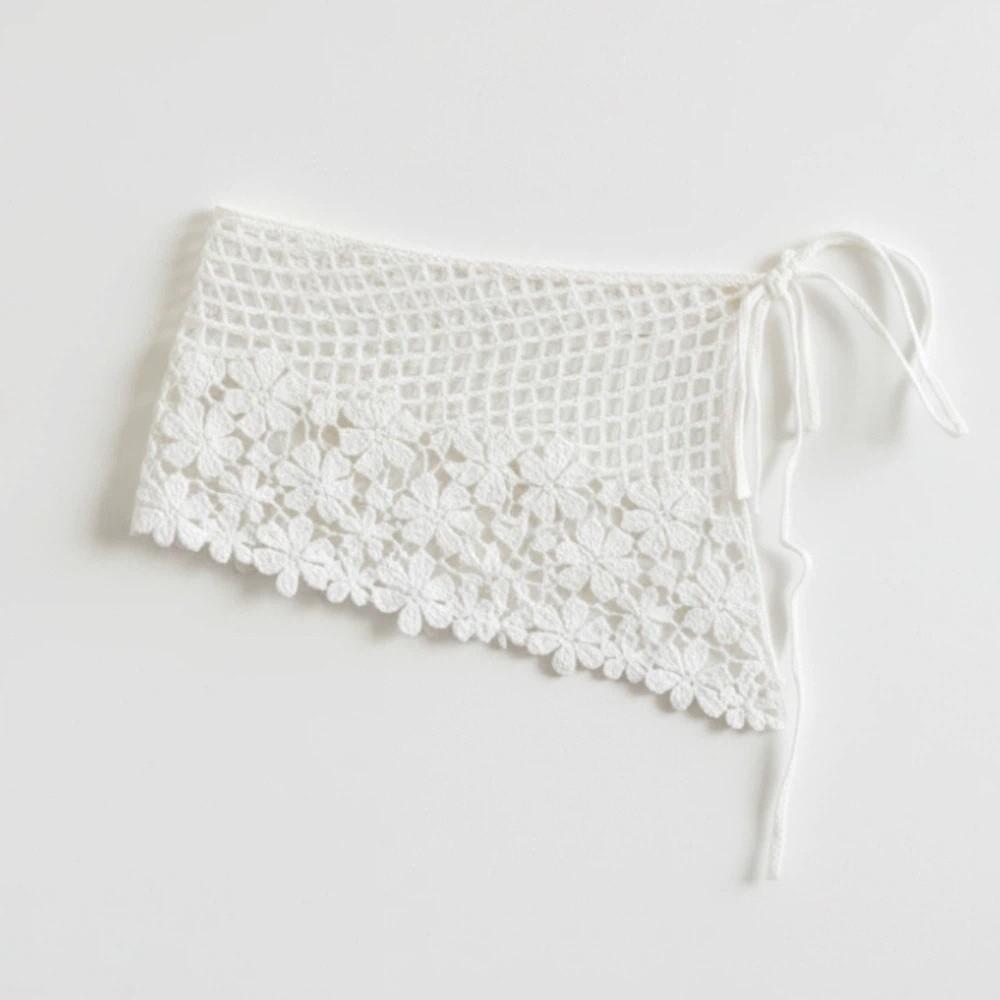 Elegant Crochet Flower Butt Curtain Embroidered Waistband Shoulders Fake Collar Women