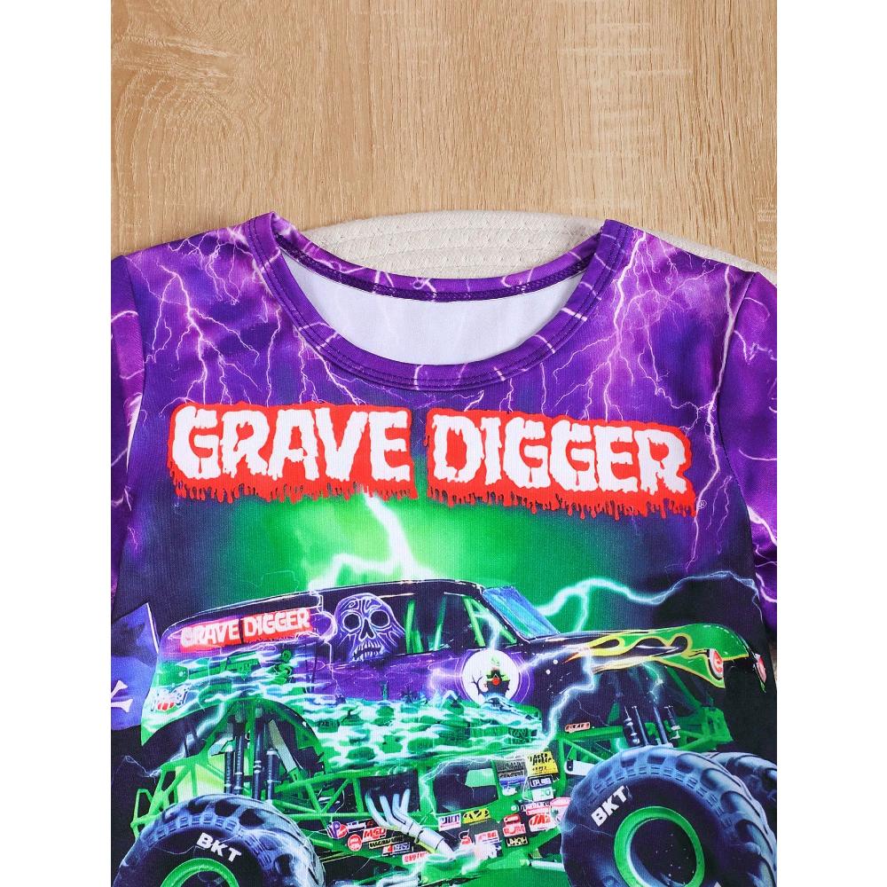 Boys Summer Clothing - Cartoon Car Print Short Sleeve Top and Shorts, Stylish, Casual, Comfortable