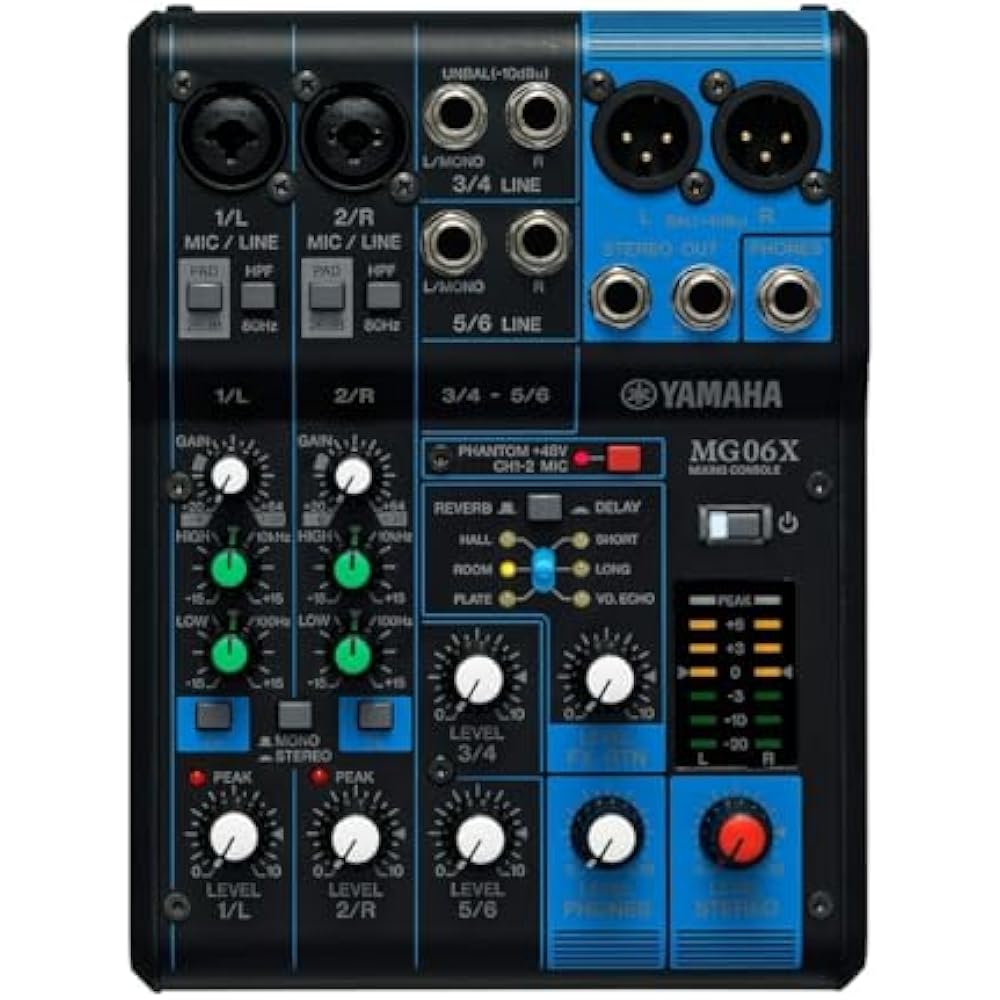 YAMAHA YAMAHA 6-channel Mixing Console MG06X Equipped with Up To 2 Mic/6 Line Inputs (2 Mono/2 St...