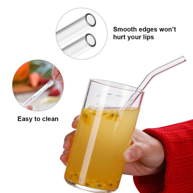 200*8mm Clear Glass Straws for Smoothies Cocktails Drinking Straws Healthy Reusable Eco Friendly Straws with Cleaning Brush