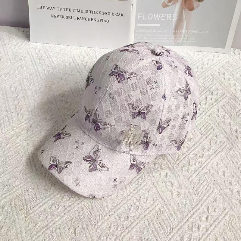 Colorful Butterfly-Themed Baseball Cap With Lace Lightweight Breathable Fashionable Sun Protection For Spring And Summer Casual