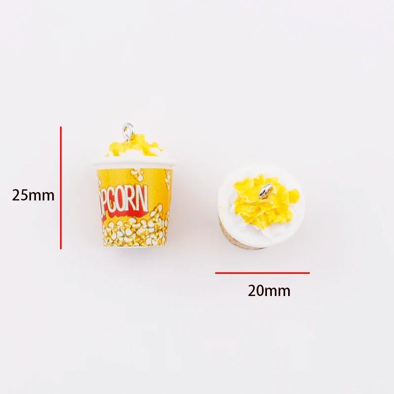 10pcs Popcorn Food Charms 3D Resin Keychain Charms for Earring Jewelry Making Kawaii Cute Charm Keychain Accessories Supplies