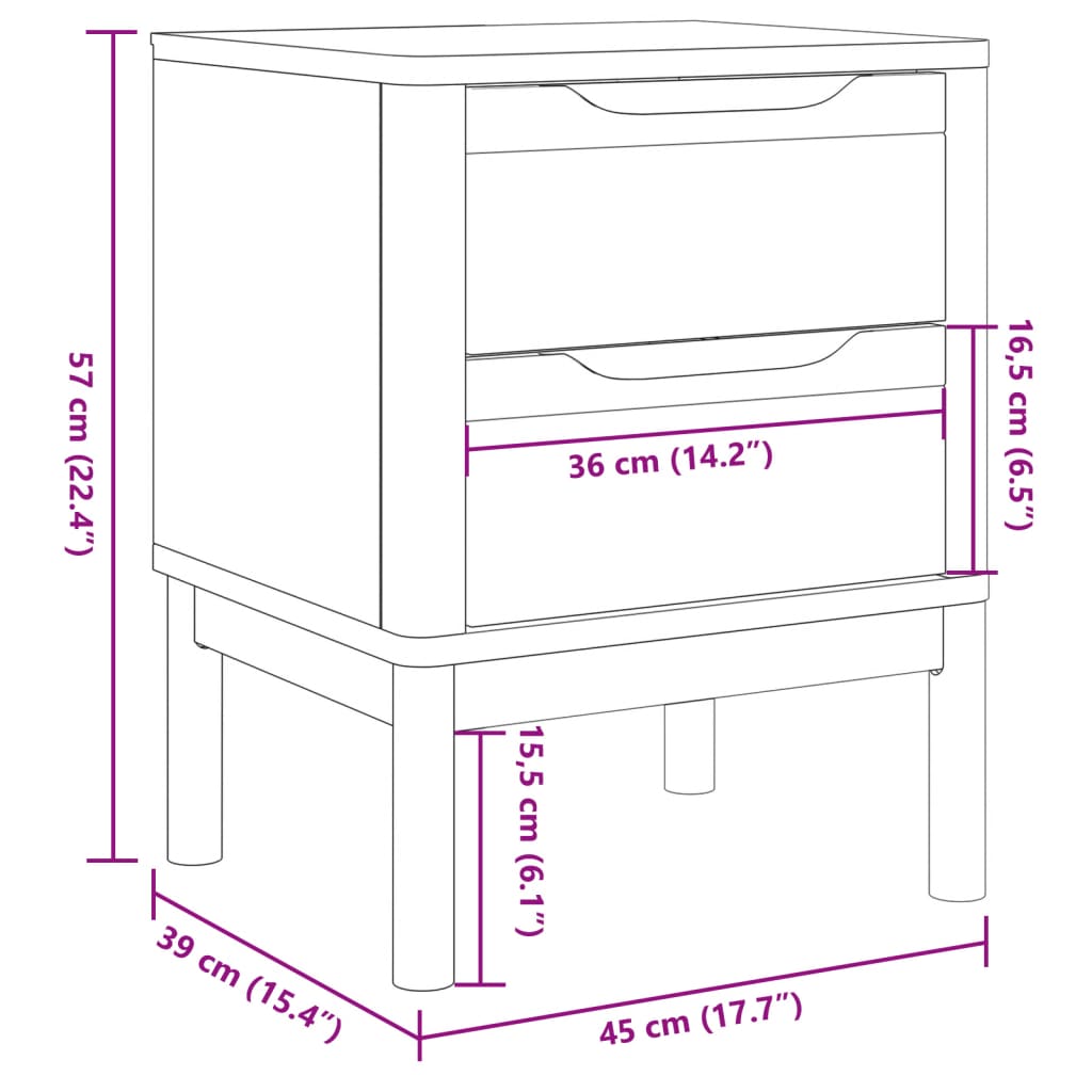 Nightstand Wax Brown 45 x 39 x 57 cm Solid Pine Wood