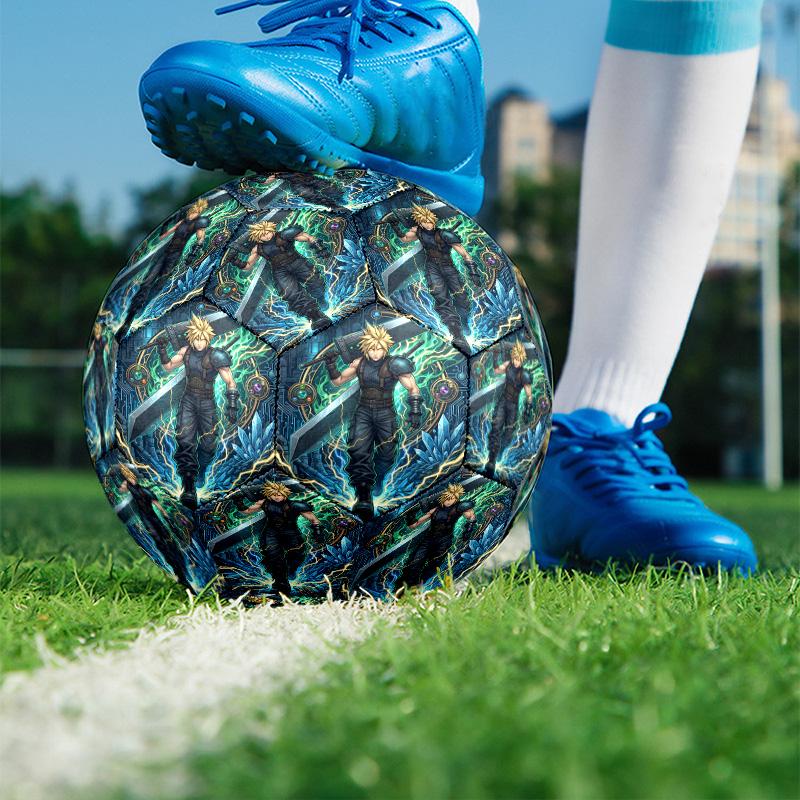 Final Fantasy Print Size 5 Soccer Ball, PU Wear Resistant Football for Match Training and Daily Practice, Birthday Gift for Soccer Fans