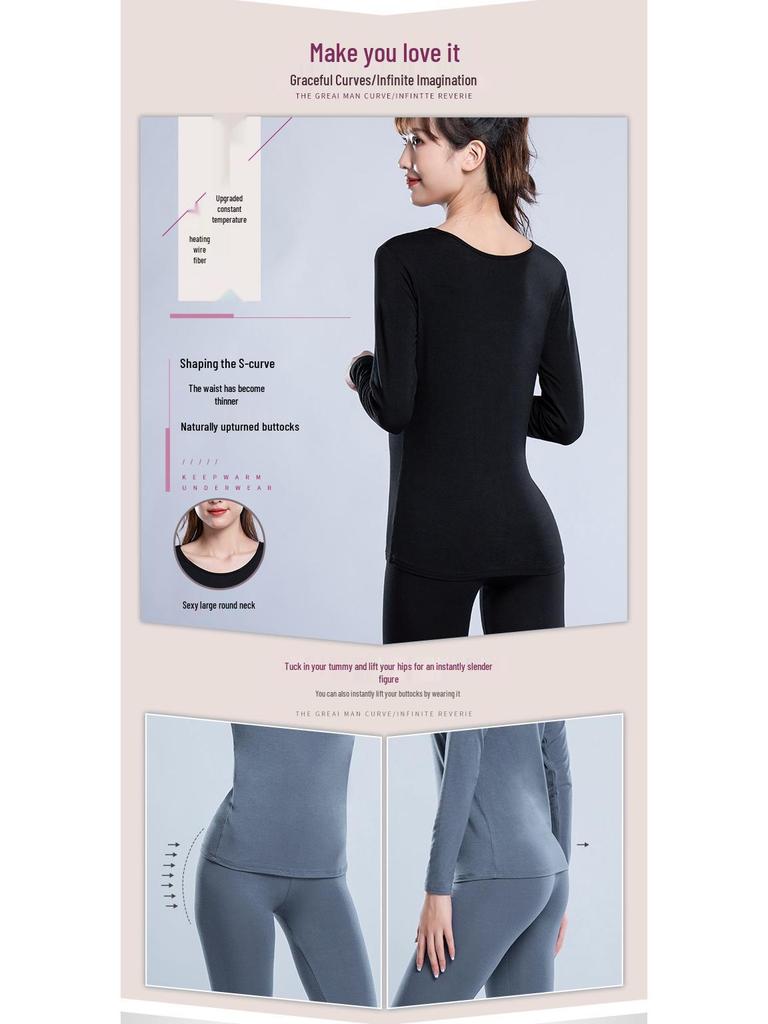 Women's Modal Body Shaping Autumn Knitwear Set: Warm Long Sleeve Top & Pants