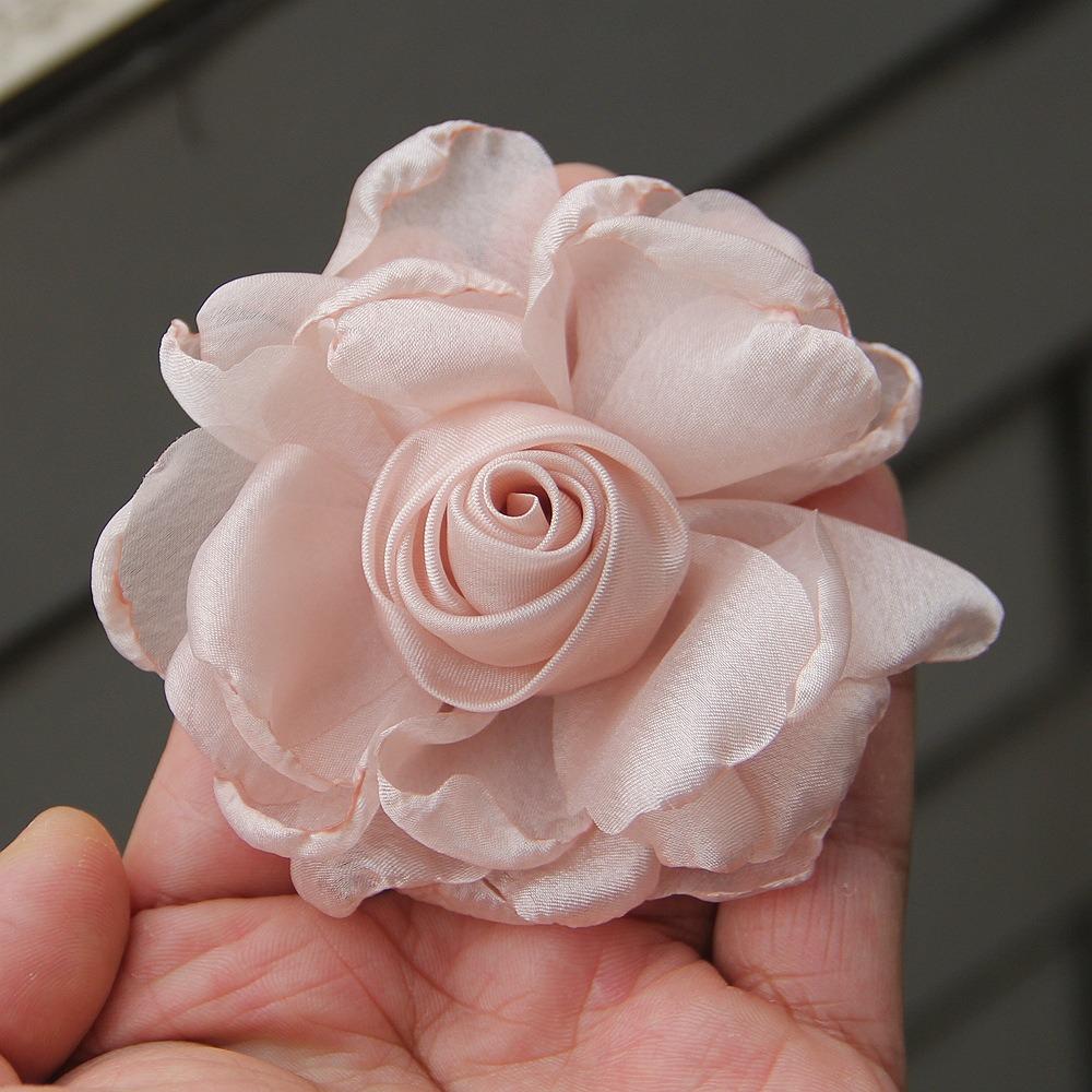 5Pcs 8cm Silk Roses Flower Head DIY Burnt Fabric Hair Flowers Women Hair Accessories