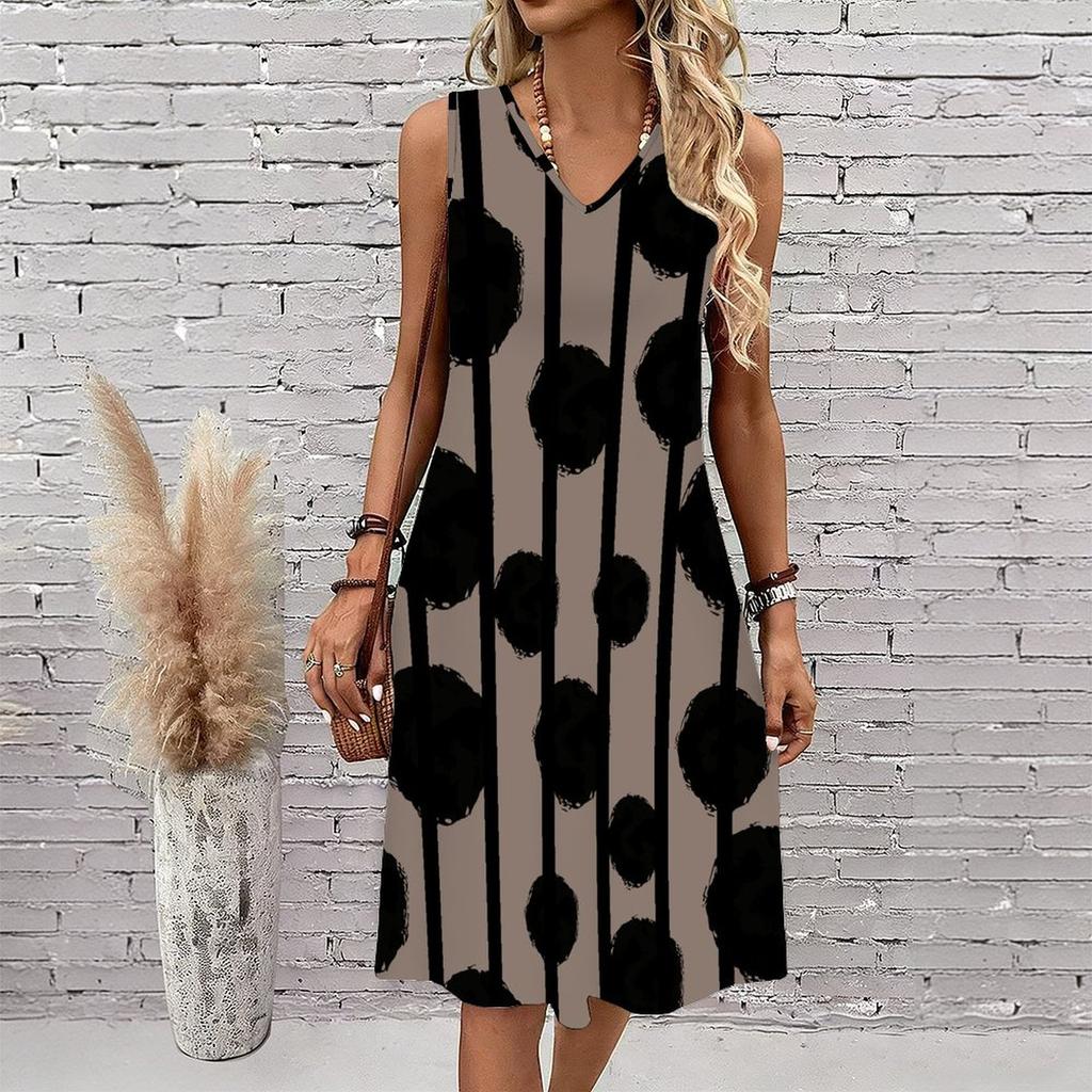 Plus Size V Neck Sleeveless Dress Forest Valley Waterfall Natural Print For Outdoor Hiking Adventure