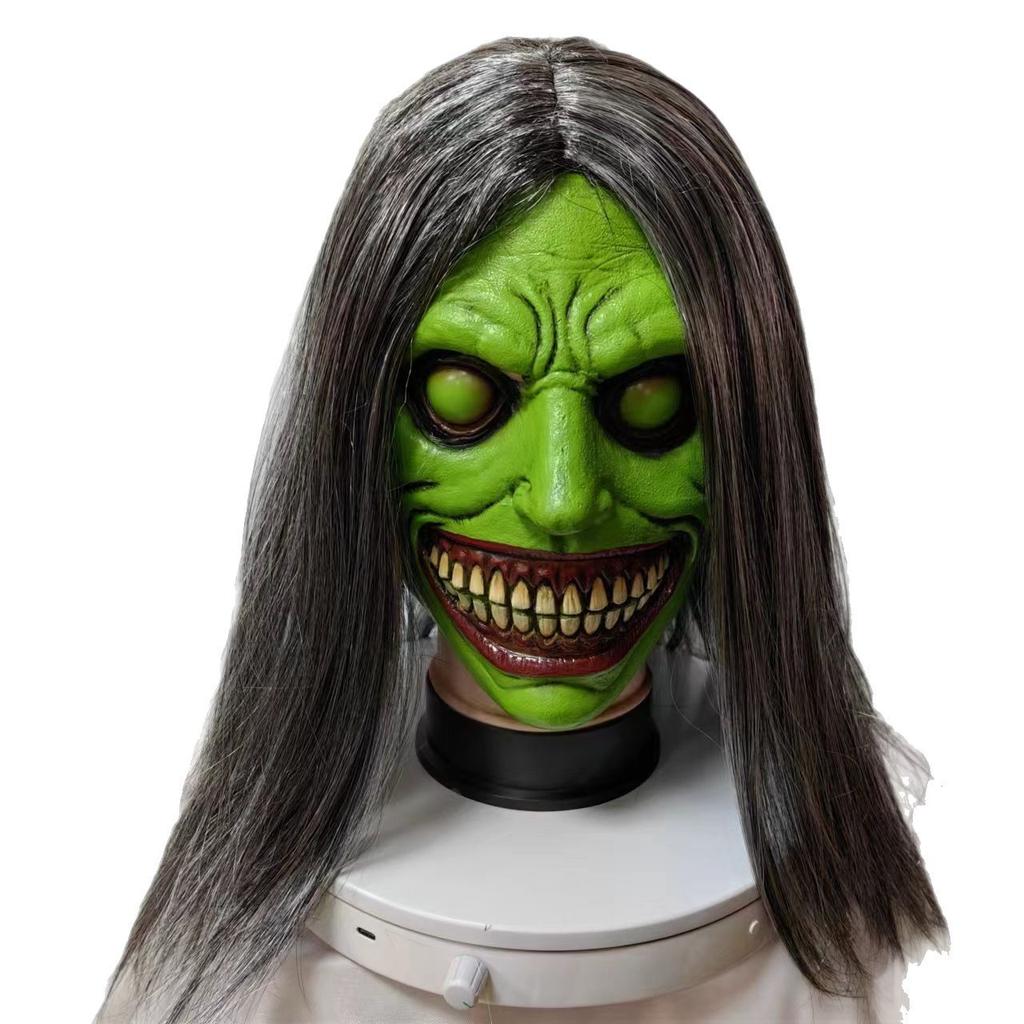 Smiling White-faced Demon Mask with Skull Halloween Horror Cosplay Exorcist Mask