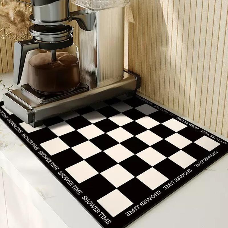 Checkered Super Absorbent Kitchen Tableware Impermeable Drainage Mat Non-slip Kitchen Carpet Coffee Dish Drainer Draining Mat
