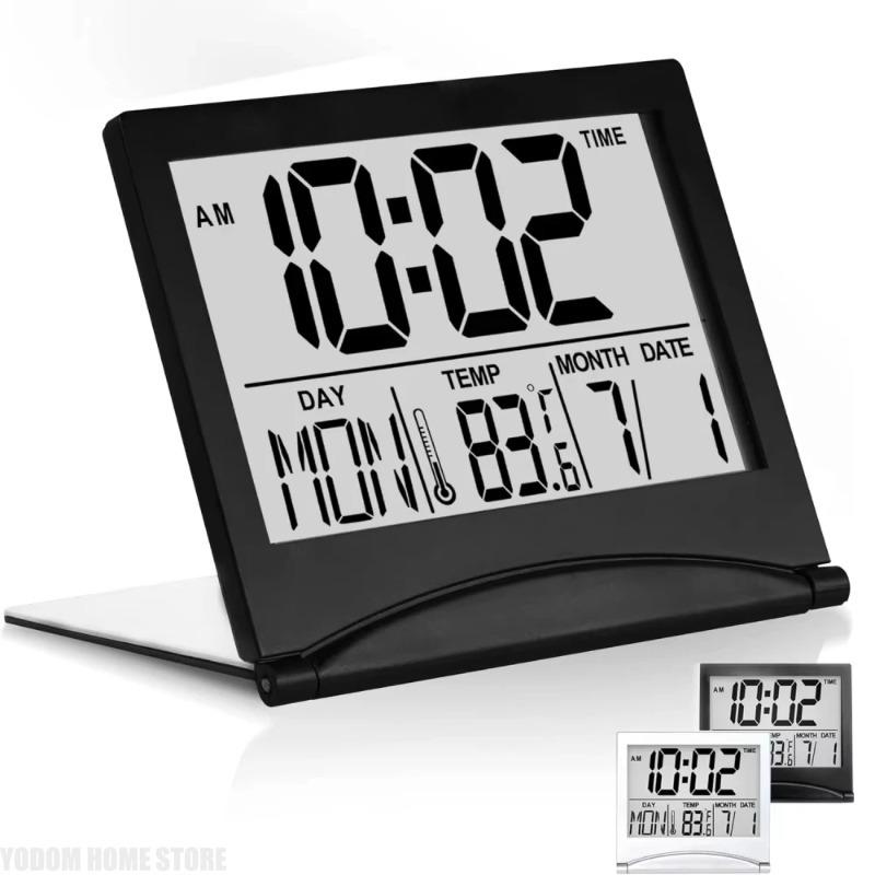 Foldable Backlit Calendar Clock Stylish Snooze Digital Alarm Clock Bedrooms Offices Travel Compact Desk LCD