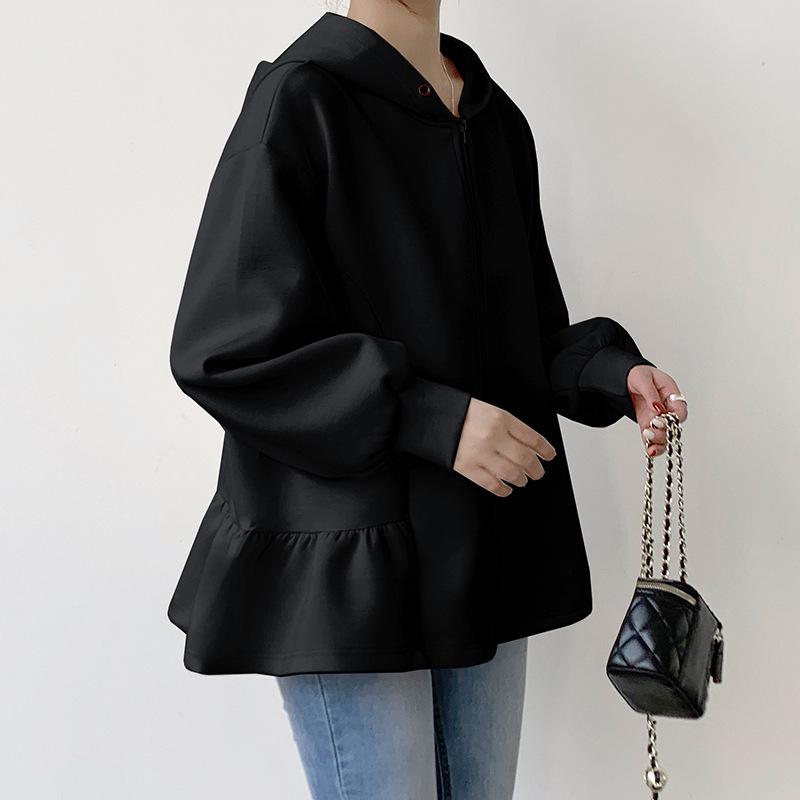 Women s Japanese Style Ruffled Hooded Sweatshirt Jacket - New Autumn Arrival One Size чёрный