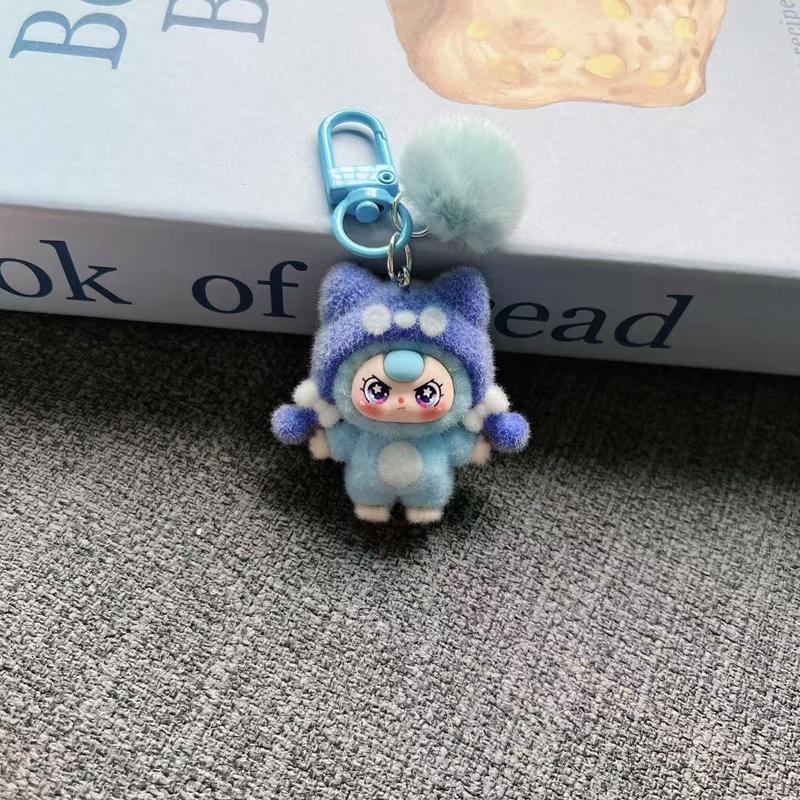 Baby Mini Three Flocking Keychain Trendy Figures Key Chain Cute Kawaii Dora Wendy Doll Keyring Bag Charms Christmas Gifts
