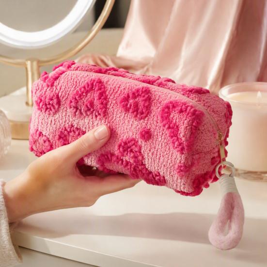 Portable Zipper Case Plush Love Heart Pencil Case, Large Capacity Stationery Organizer Storage Pouch, Multi-function Bag for School Office Use Back to
