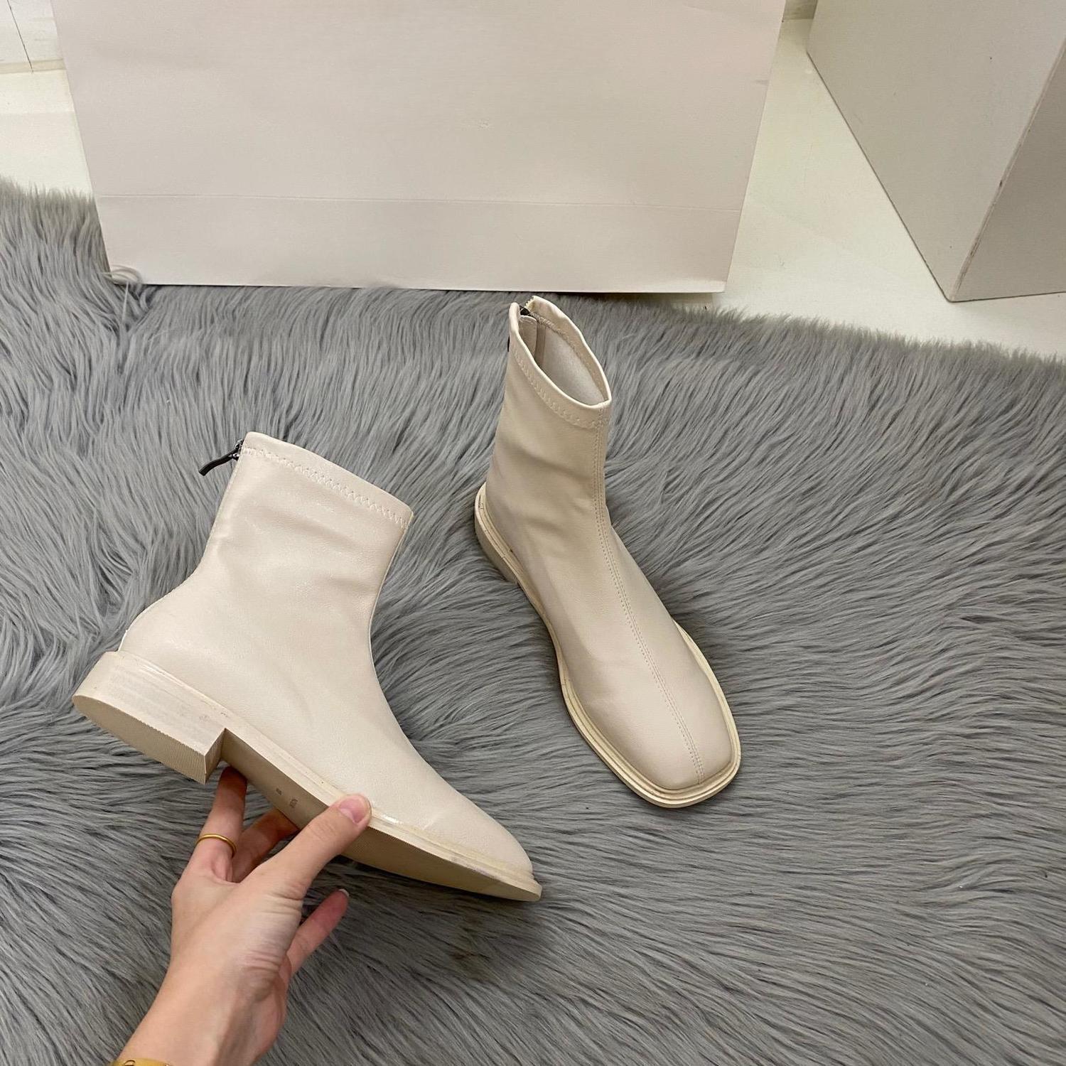 

Модные белые женские ботильоны, короткие рабочие туфли для женщин, кожаные, элегантные, на низком каблуке, ботильоны, дизайнерская обувь, роскошь, шик, новинка 40