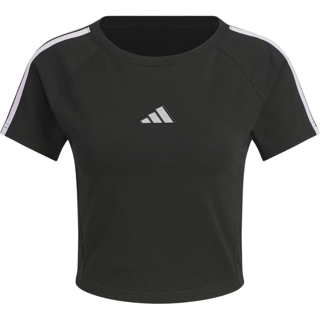 adidas T Shirts Women's Black/Powder Plum Purple Crew Neck Moderate KB7753