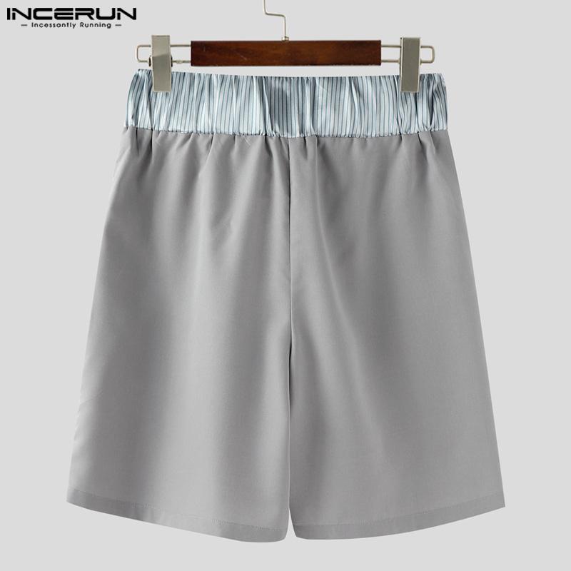 INCERUN Men Belt Lace-up Elastic Waist Striped Casual Loose Half Pants