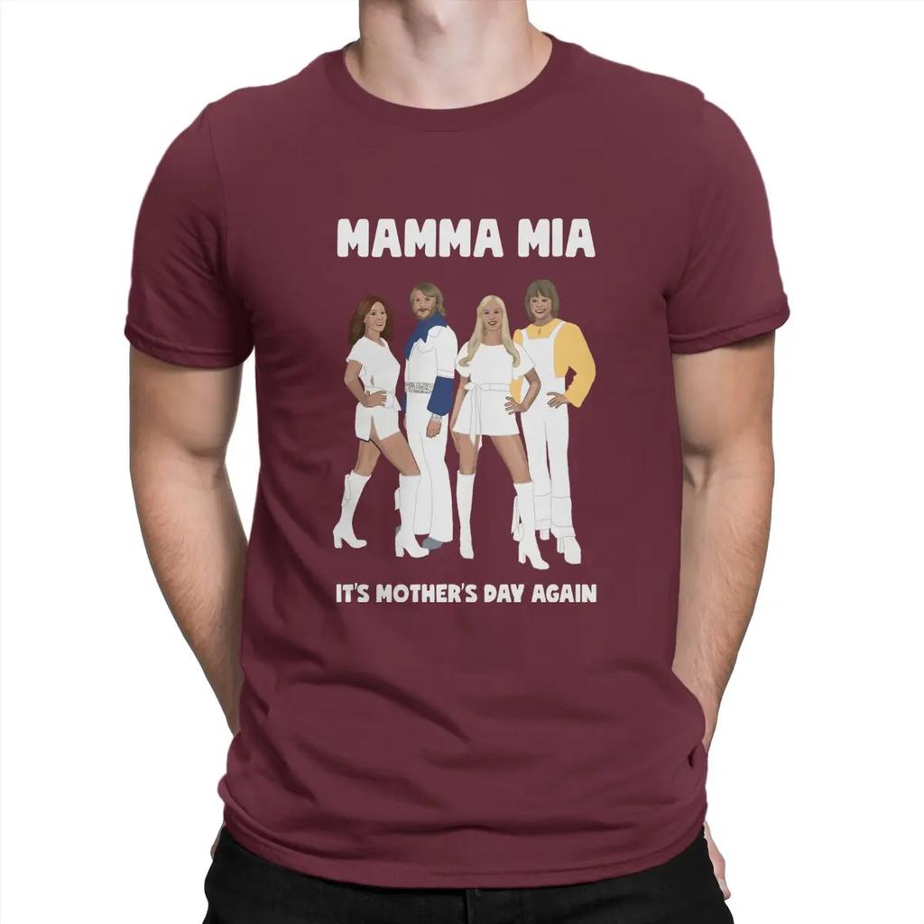Fashion Mamma Mia Music T-Shirts for Men Round Neck 100% Cotton T Shirt A-ABBA Band Short Sleeve Tee Shirt Birthday Present
