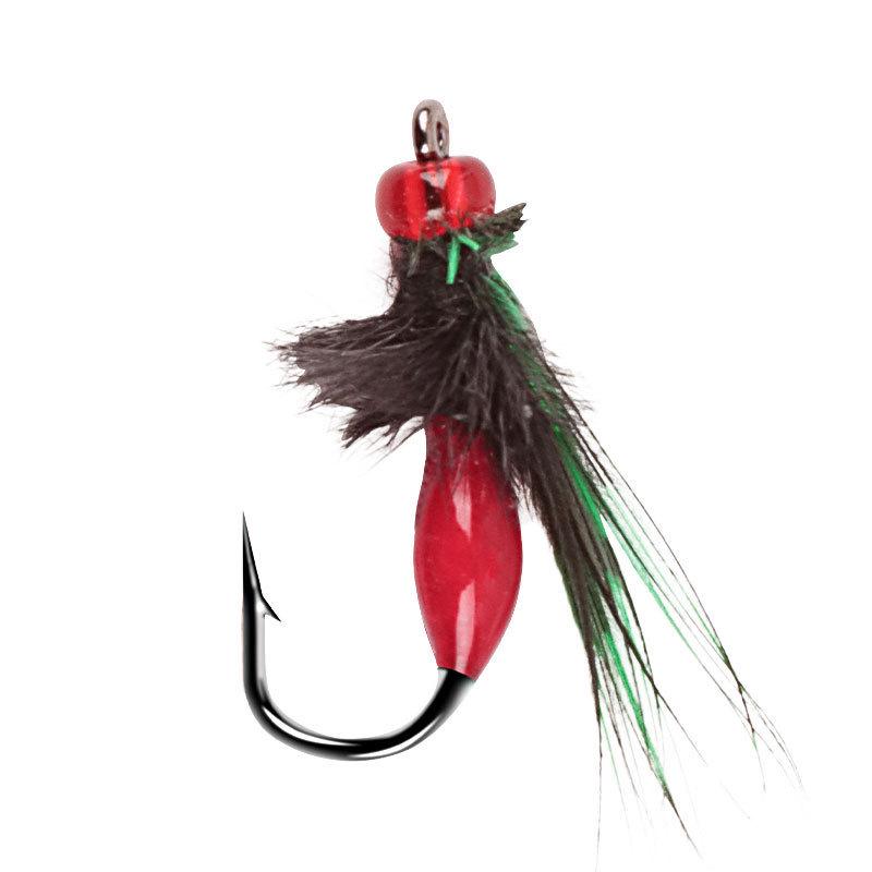 Set de Anzuelos Luminosos para Mosquitos y Moscas: Montaje de Jurel Rayado Blanco con Señuelo de Pluma y Cebo Imitación Semilla de Melón