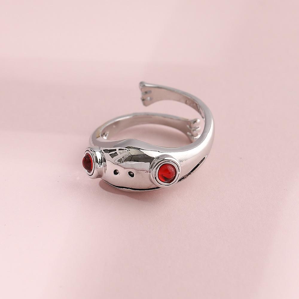 Retro Red Eye Frog Ring For Men Women Silver Color Punk Gothic Open Ring Handmade Designer Unisex Creative Accessories