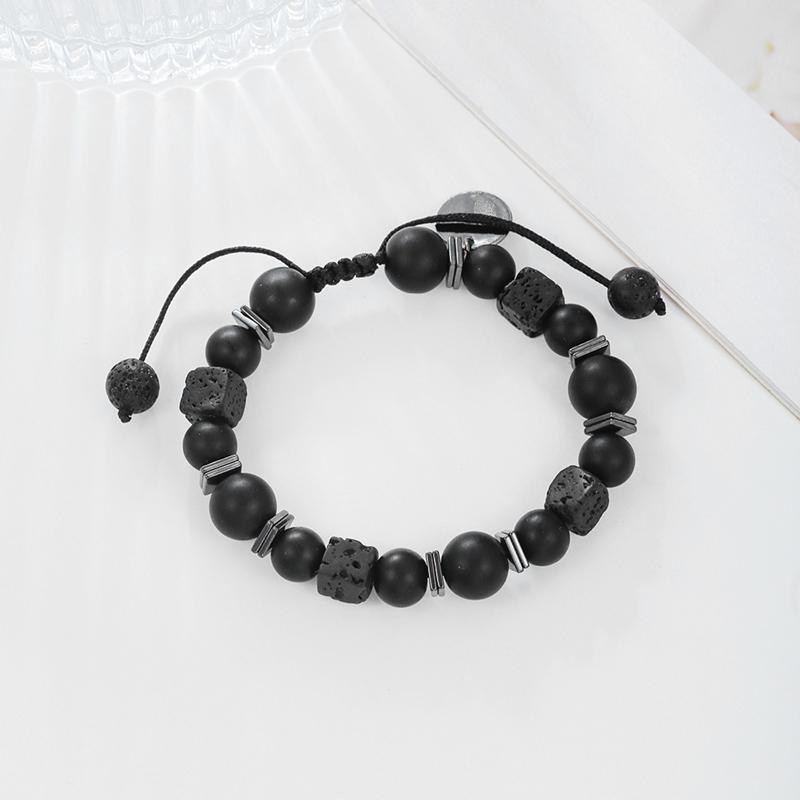 Adjustable Square Volcano Lava Stone Bracelet For Man Trendy Black Glass Beaded Bracelet Men Jewelry Gifts