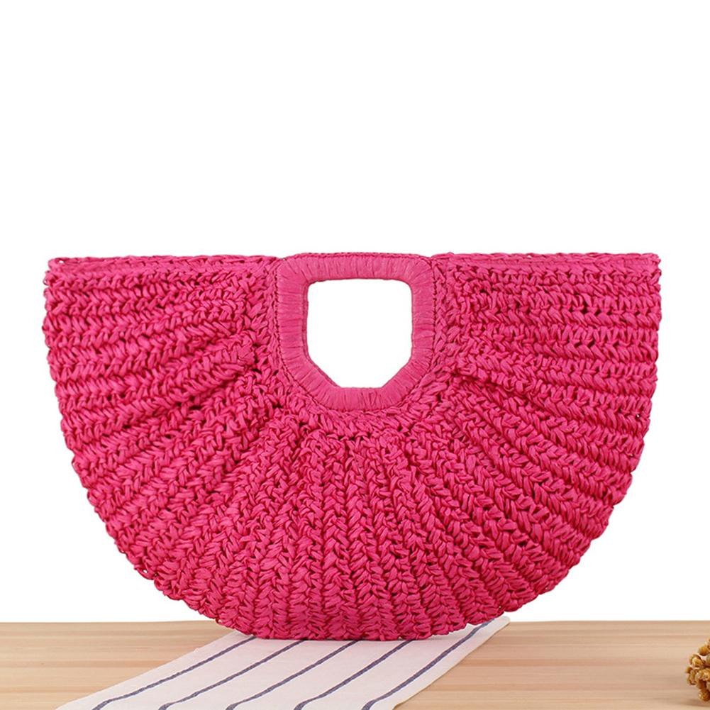 Women Bohemia Moon Handbag Large Capacity Half-Moon Straw Handbag Solid Color Simple Weaving Wrist Bag Female Daily Bag