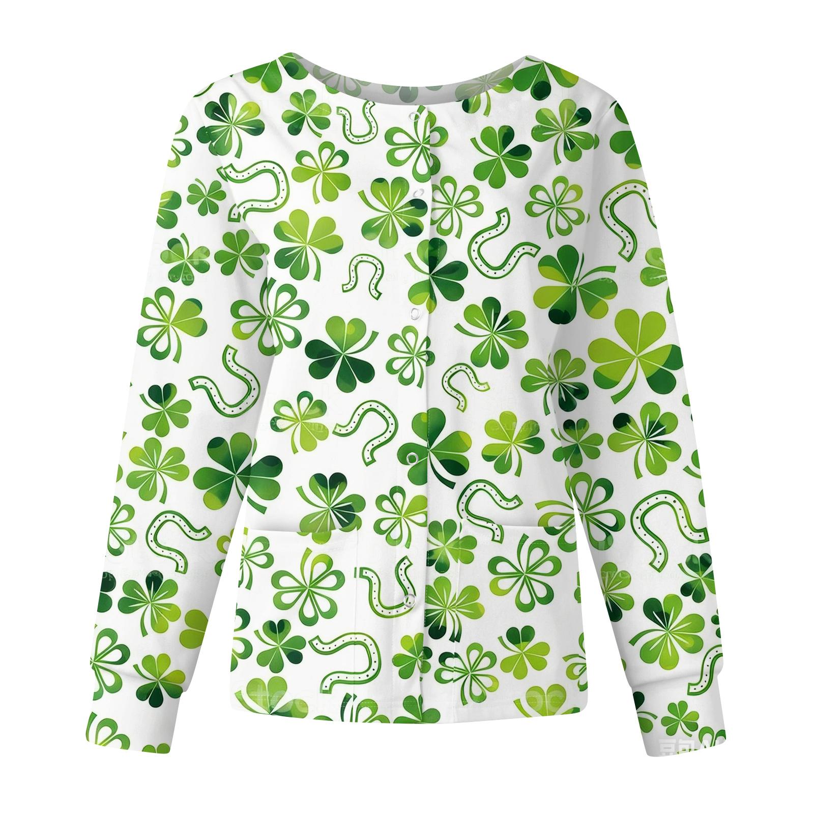 

Женская повседневная модная блузка с длинным рукавом, воротником-стойкой и однобортной застежкой. Куртки-топы рабочей одежды с принтом ко Дню святого Патрика L