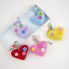 Handmade Knitted Keychain Handwoven Heart with Button Bowknot Pendant Keyring