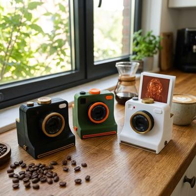 Replaceable Cards 3D Printed Latte Camera Vintage Look Coffee Powder Print Camera  Home Coffee Bar