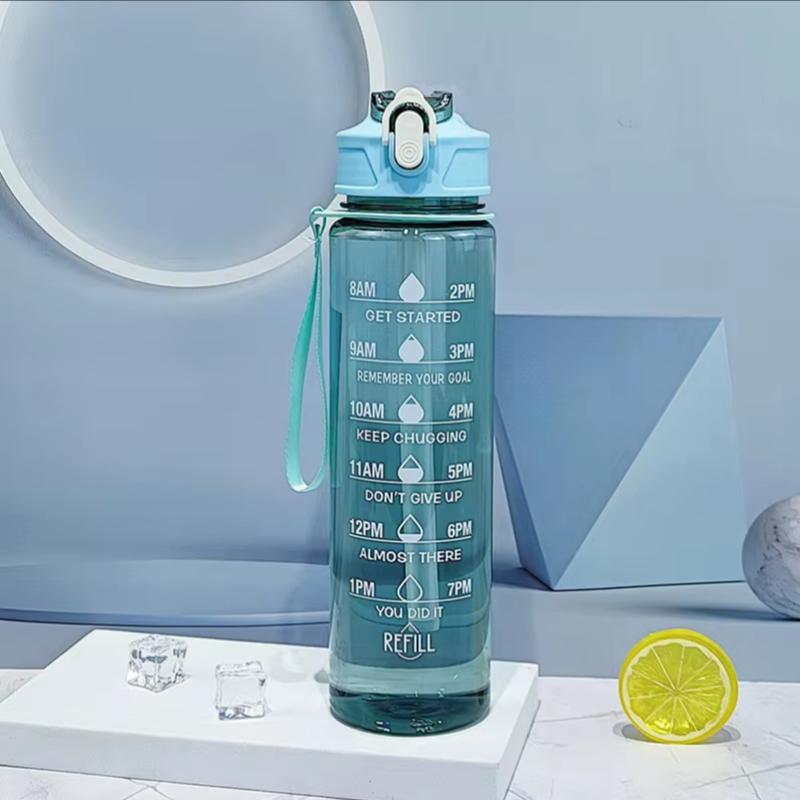900ml Sports Bottle With Time Scale Outdoor Gradient Solid Color Sports Bottle Portable Fitness Motivational Straw Mug Bpa Free
